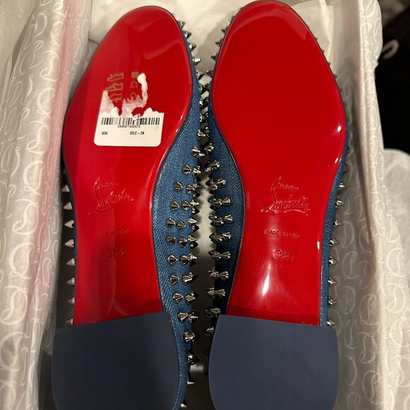 Christian Louboutin SWEETIE JANE SPIKES FLAT Ballerina Shoes Denim Blue
